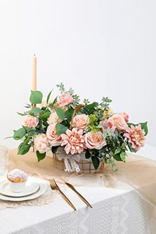 Artificial Flowers Combo Box Set Gradient Color Flower Leaf with Stems Peach gallery
