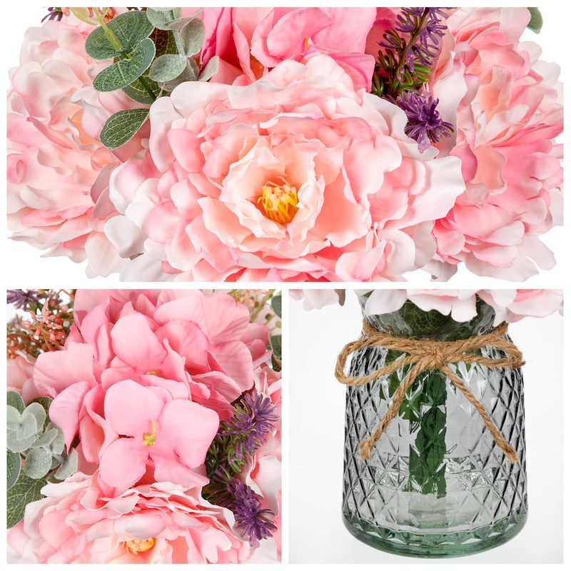 Briful Faux Flower Arrangements Artificial Peony Hydrangea Silk Flowers Glass gallery