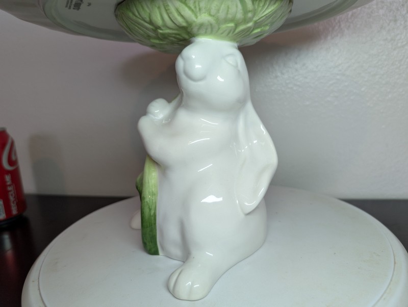 Pier 1 Bunny Rabbit w/Poppy Flower Cake Stand 8" Tall gallery