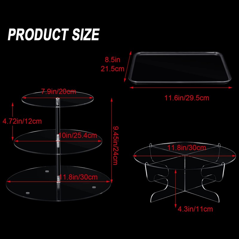Sawysine 4 PC Acrylic Cake Stand Set Include 3 Tier Round Cake Stand 1 Tier D... gallery