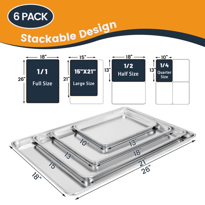 Fsuon 6 Pack Full Size Baking Sheet Pan Aluminum Commercial Cookie Sheet Pan gallery