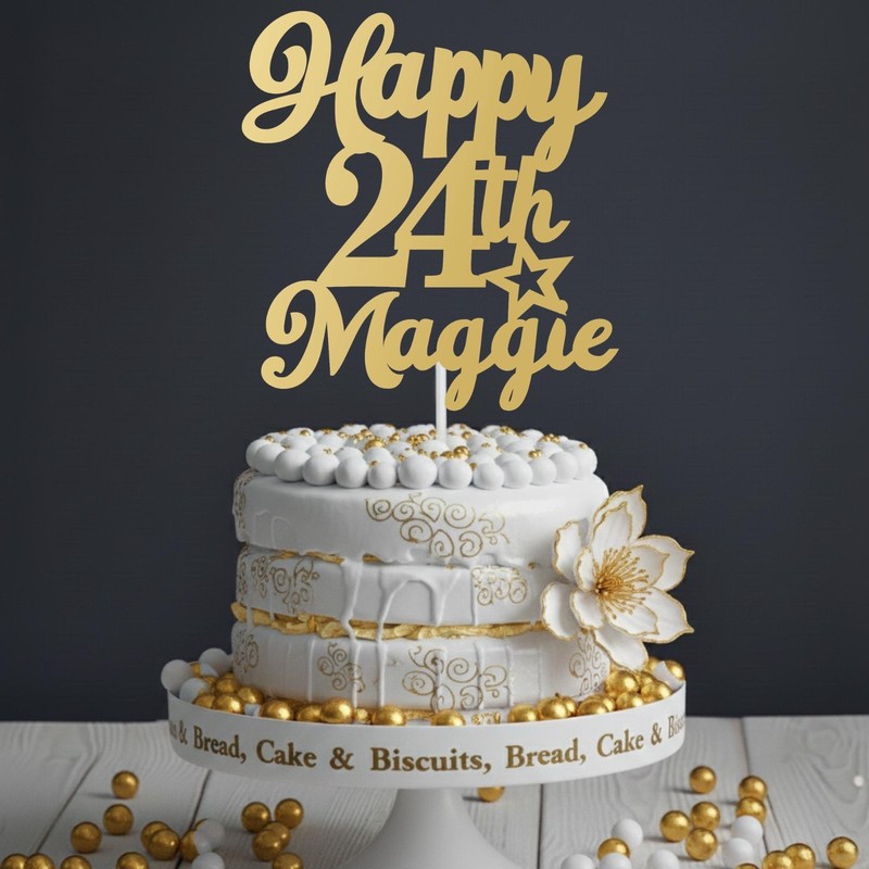 Personalised Acrylic Cake Topper Happy Birthday Any Age Name 16th 18th 21st 25th