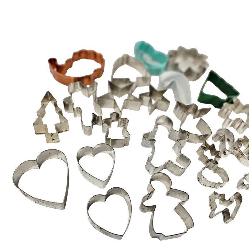 Metal Cookie Cutters Holiday Shapes Christmas Hearts Stars Tree lot of 27 gallery