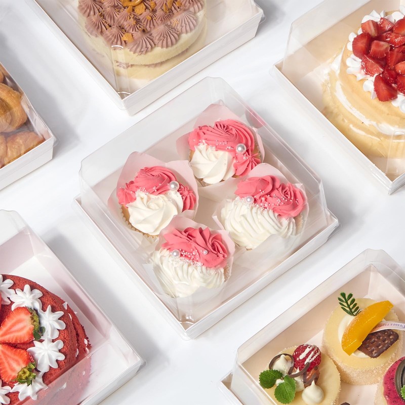 7 x 7 x 4 Inches Paper Cake Boxes with Clear Lids, 20 Pack Disposable Charcut... gallery