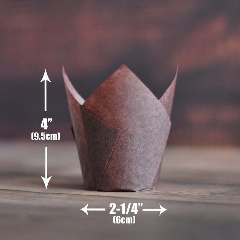 130 PCS Large Brown Tulip Baking Cups 21/4" x 4" Greaseproof Muffin Liners gallery