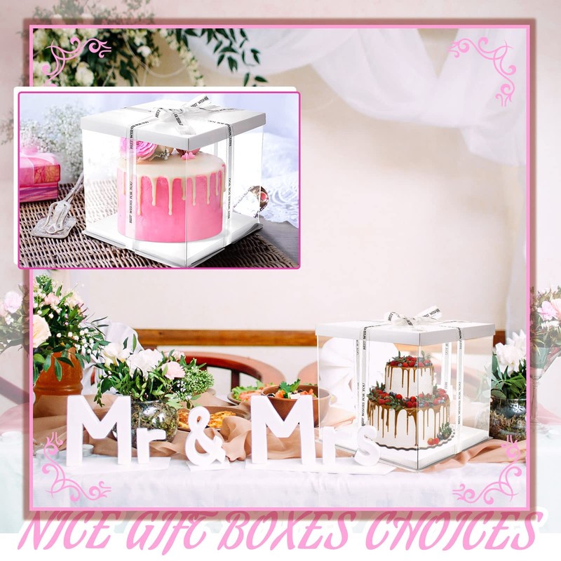 10x10x9 Inch Large Tall White PET Clear Cake Gift Box With Ribbon Lid 9 PCS gallery