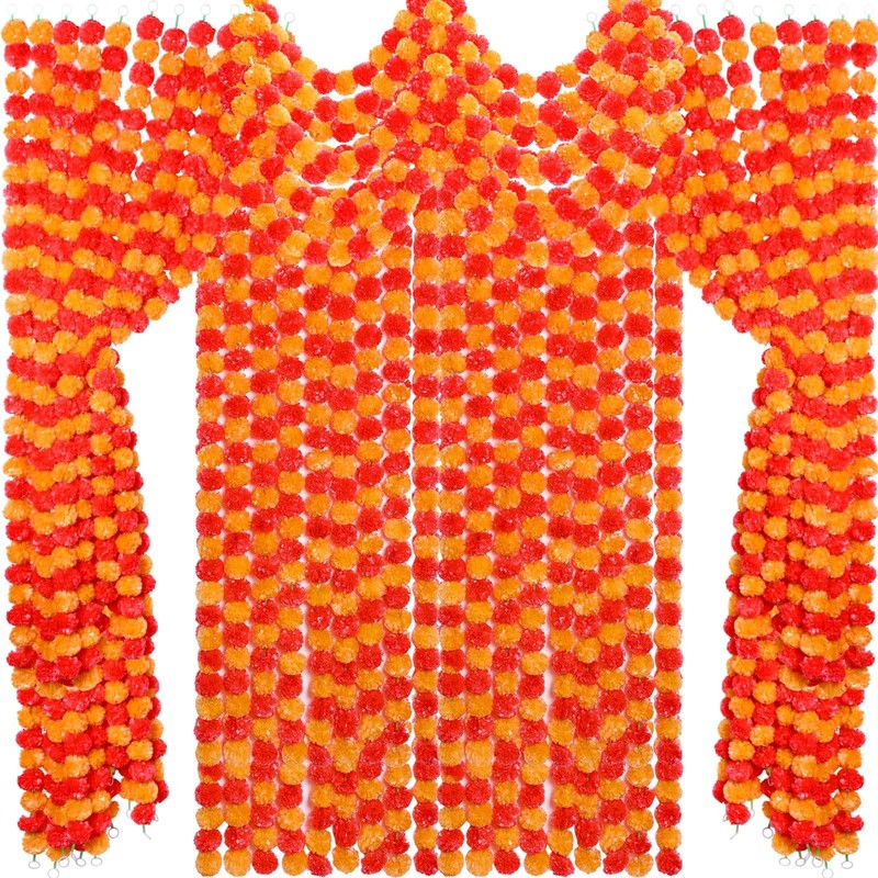 Tigeen 24 Pcs 5 Ft Long Strands Faux Artificial Marigold Flowers Garland For