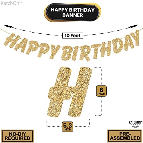 , Glitter Gold Happy Birthday Banner - 10 Feet | Gold Birthday Banner for gallery
