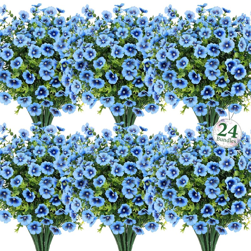 Ouddy Decor 24 Bundles Artificial Flowers For Outdoors Fake Silk Flowers Uv