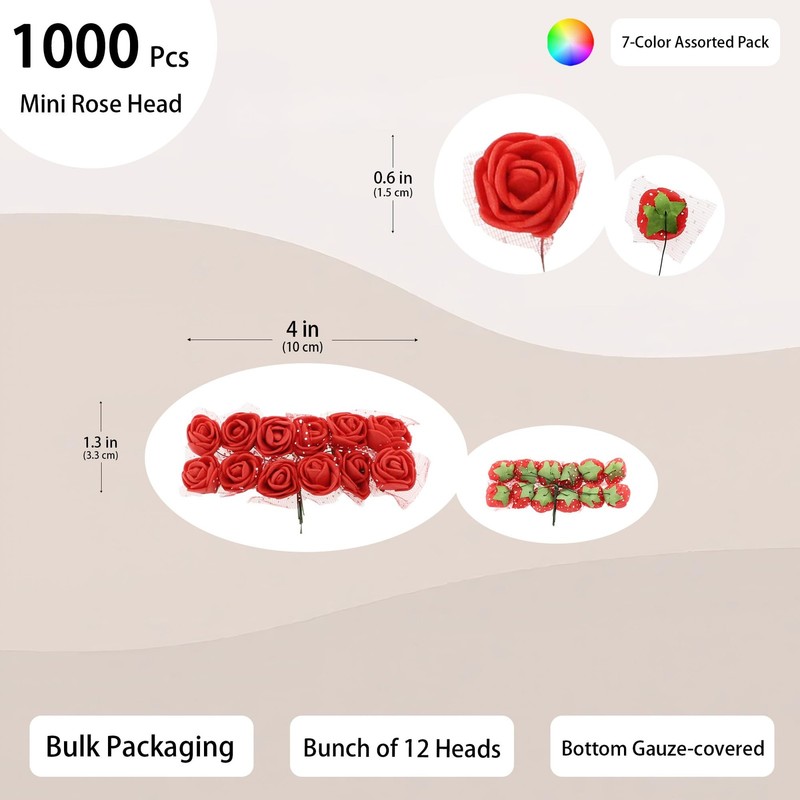 Vignor 1000 Pcs 0.6 Inch Mini Fake Rose Head Gauze Small Foam Artificial gallery