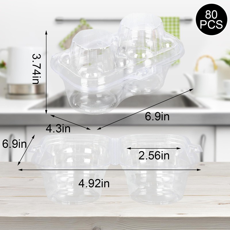 JarThenaAMCS 80 Pack Plastic Cupcake Containers 2-Compartment Clear Boxes Dis... gallery