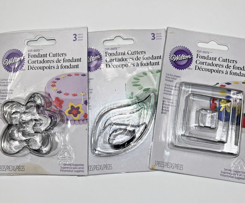 Wilton Fondant Cutters Flower Leaves Squares Cut-Out Cutters Pack of 3 Each New