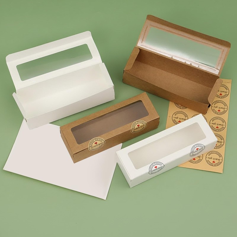 100 Pcs Brown Macaron Boxes with Window, Bakery Boxes with Stickers, Cookie gallery