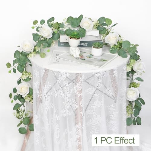 Artificial Eucalyptus Flower Garland with Rose Flowers | Faux Rose 4PCS White gallery