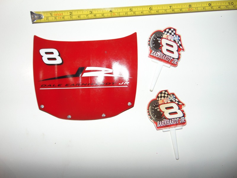 Nascar Dale Earnhart Jr Race Hood Car and 2 Poles ACTION Cake Topper
