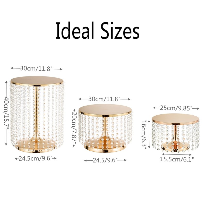 Gold Cake Stand Set of 3, Metal Mirror Cake Stand Cake Pedestal With Crystal ... gallery