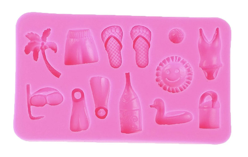 BEACH THEME MOLD, Cake Decoration, Fondant Mold, Flip Flops, Swimsuit Palm Tree, gallery