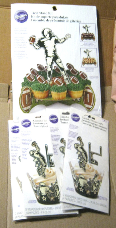 Wilton Football Treat Stand Kit and Cupcake Wraps ‘n Pix New in Package