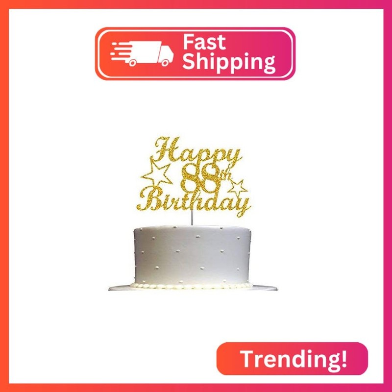88 Birthday Cake Topper Gold Glitter, Party Decoration Ideas, Premium Quality, S