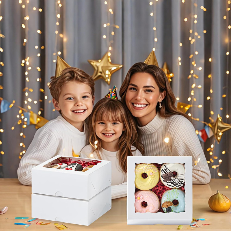 15Pcs Cookie Boxes with Window, 6X6X2.5In White Bakery Boxes for Treats, Small C gallery