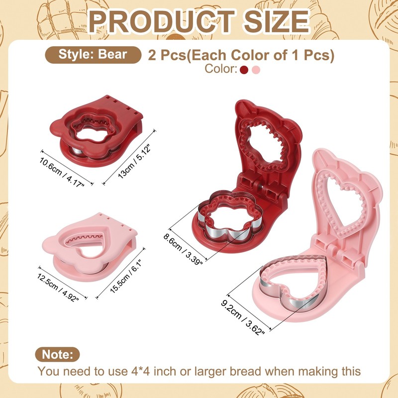 2 Pack Crustless Sandwich Cutter, Flower/Heart Shape(Red/Pink) gallery