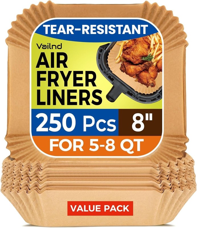 250 Pcs 8″ Square Air Fryer Liners Disposable, Unbleached Parchment Paper