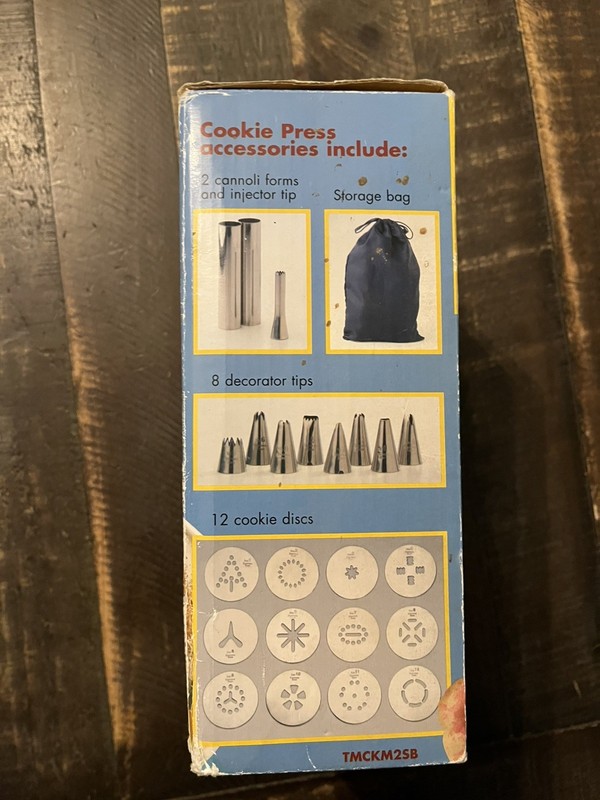 Toastmaster Cookie Press Electric with Cookie Discs Decorator Tips Stainless NIB gallery
