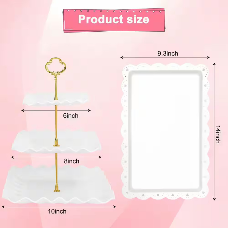3-Tier White Dessert Display Cake Stand with Serving Tray for Tea Parties, Birth gallery