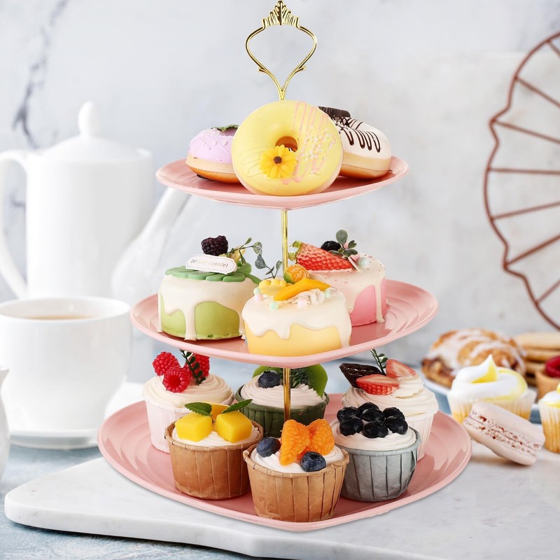 1 Pack Wedding 3 Tier Cupcake Stand Heart Shaped 3 Tiered Serving Trays for P... gallery