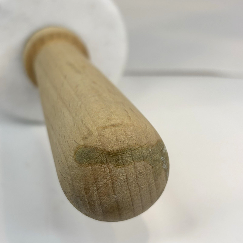 Polished Marble Rolling Pin White Gray 18" Long 10" Barrel Vintage Wood Handles gallery
