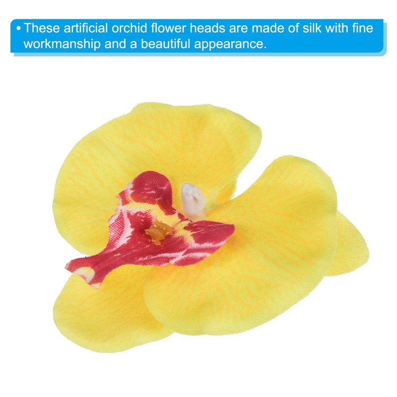 20pcs 3.5" Artificial Orchid Flower Heads Silk Phalaenopsis Butterfly Yellow gallery