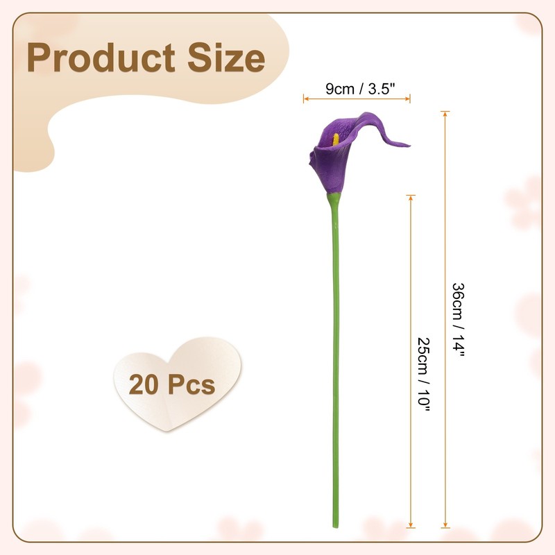 20pcs Artificial Calla Lily Fake Silk Flowers for Home Decor, Purple gallery