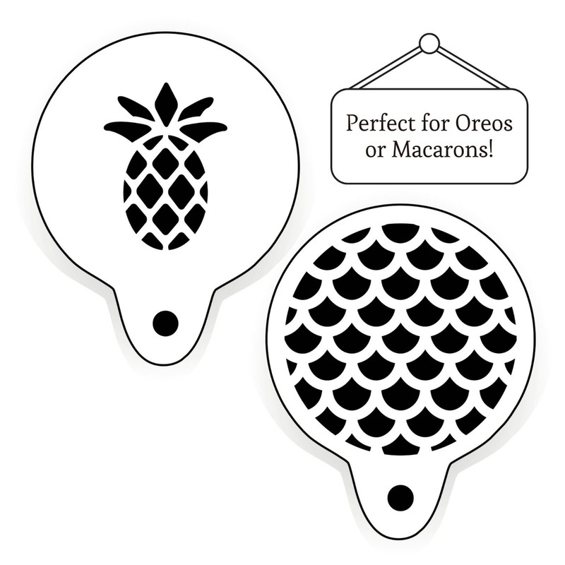 Pineapple Waves Macaron Oreo Cookie Stencils Small Mylar Set Of 2 Baking Bake