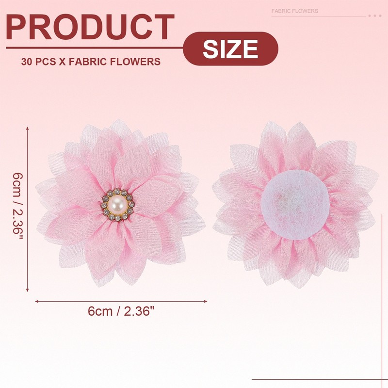 30Pcs 2" Fabric Flowers Rhinestone Pearls Sewing Fabric Flowers Light Pink gallery