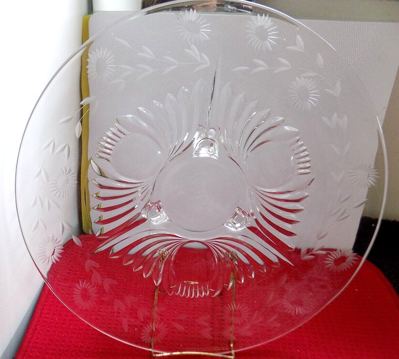 Vintage Cut Glass Cake/Sandwich Lg 14" Footed Pedestal Plate/Stand gallery