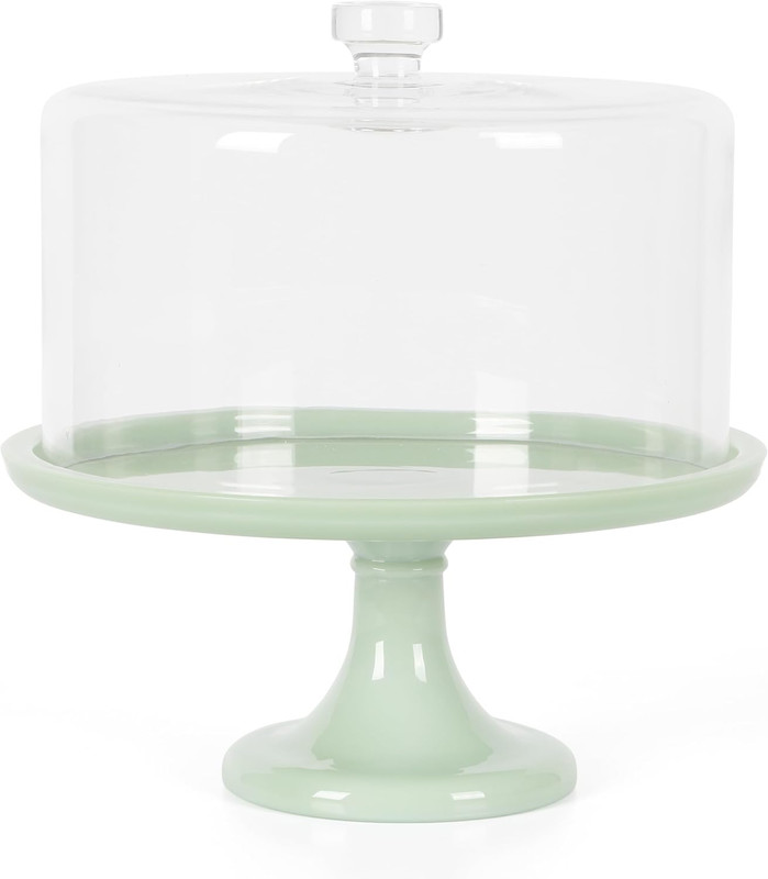 Highbrook 10-Inch Jadeite Cake Stand with Glass Dome – Vintage-Style Pedestal De gallery