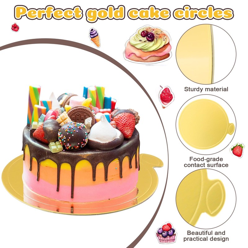 50 Pcs 5 Inch Mini Cake Boards Round Golden Mousse Cake Boards Disposable Car... gallery