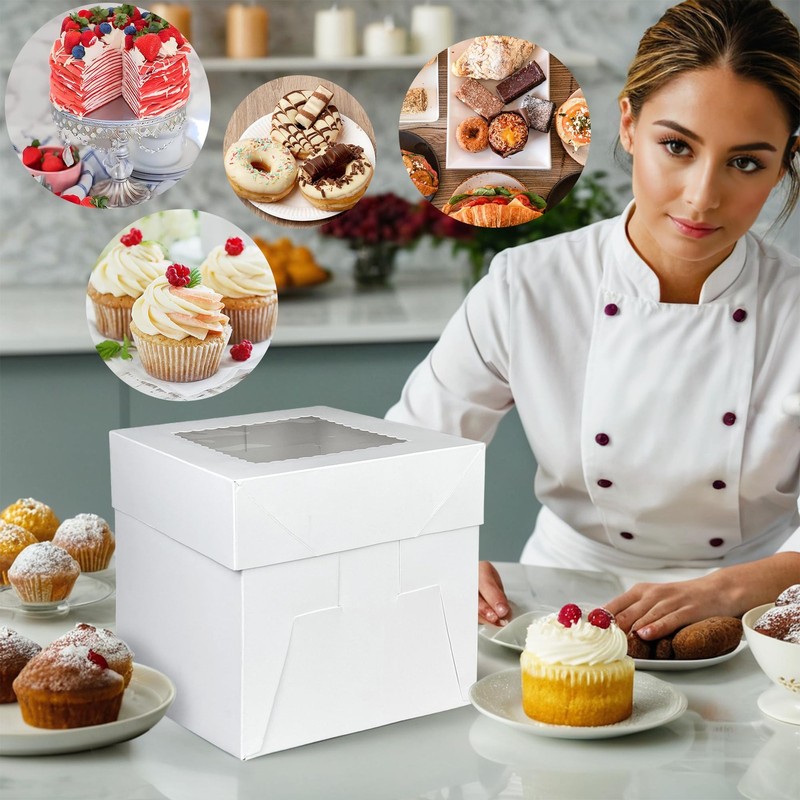 15 PCS 8x8x8 Inch White Bakery Cake Box With Window For Cupcake Pastry gallery
