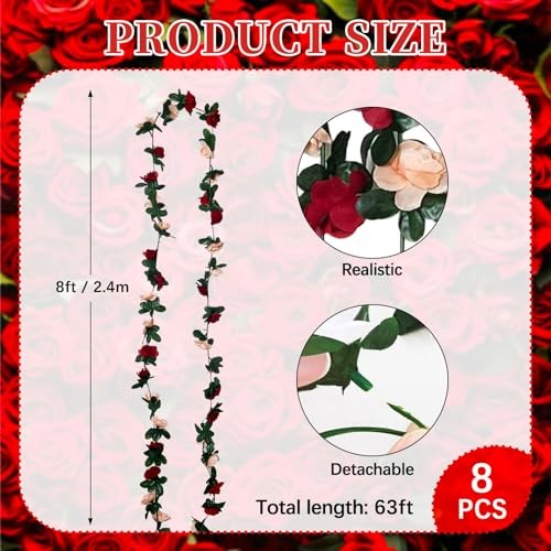 8Pcs 63Ft Burgundy&Champagne Fake Rose Hanging 8 PCS Burgundy&champagne gallery