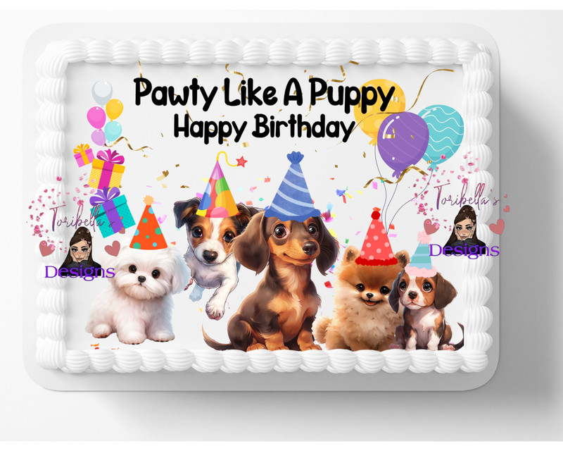 Pawty Puppy Puppies Theme Edible Image Edible Birthday Dog Party Cake Topper