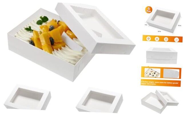 14x10x4 Cake Boxes 6pcs Rectangle Quarter Sheet Bakery Boxes 14x10x4-6 pack