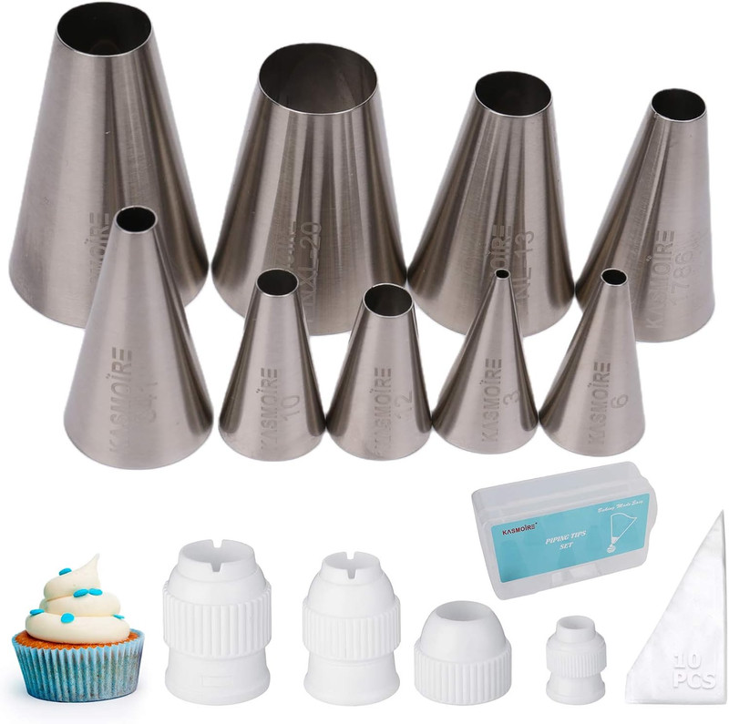 9 Pcs round Piping Tip,Macaron Piping Tip,Cake and Cookie Decorating Plain Tube