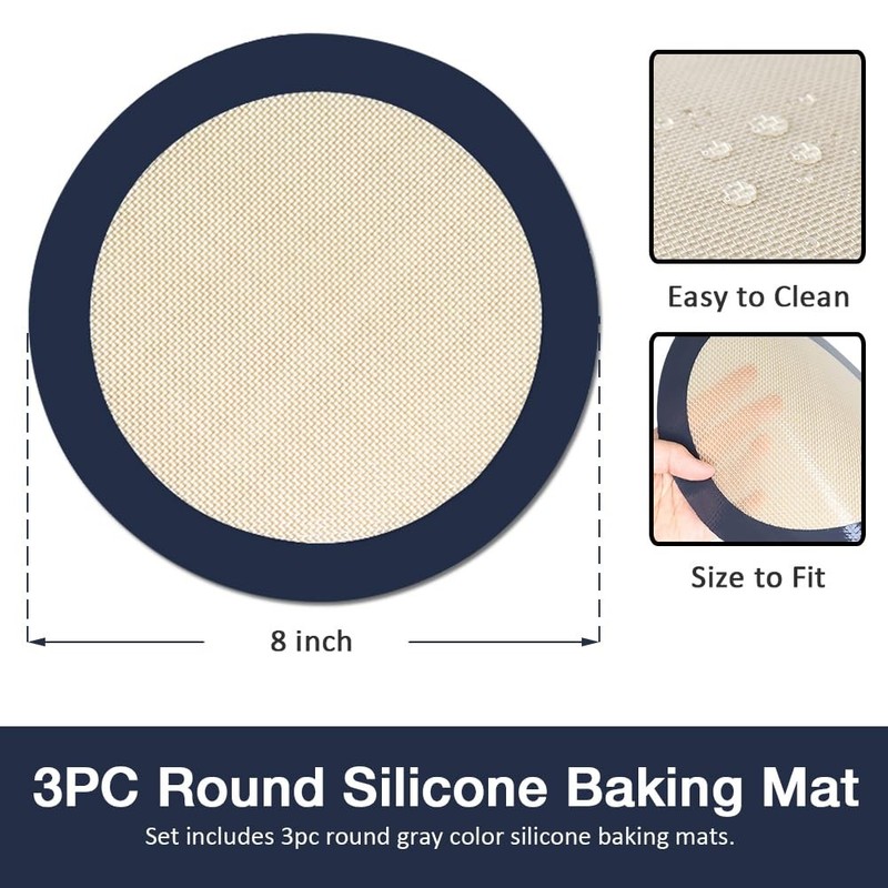 Eolilim 3PC Round Silicone Baking Mats, 8 inch Mats for 8 Inch, Gray gallery