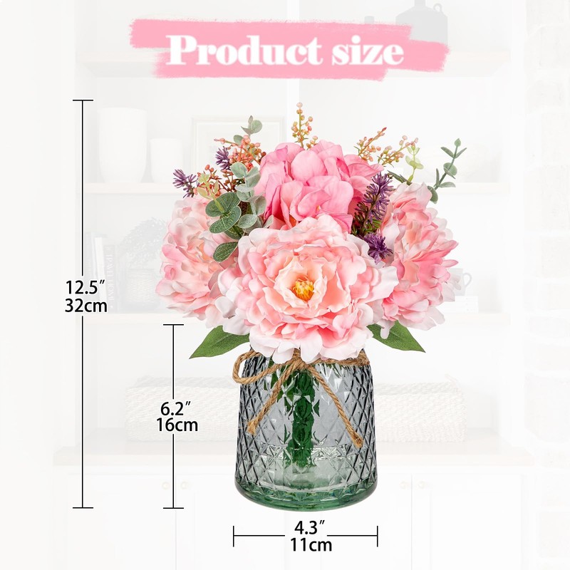Briful Faux Flower Arrangements Artificial Peony Hydrangea Silk Flowers Glass gallery