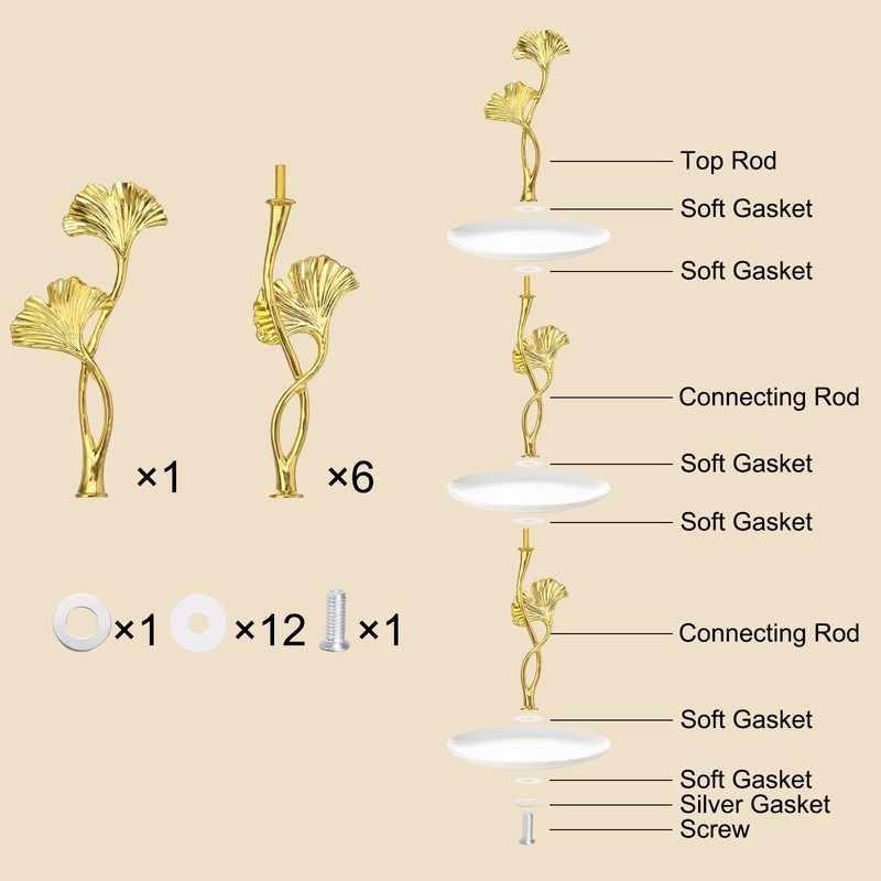 3 Set 3 Tier Cake Tray Holder with Gold Metal Handle gallery