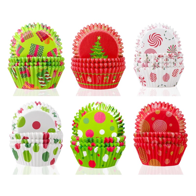 600 Count Christmas Cupcake Liners for Baking Red Green Muffin Mini Holiday C…