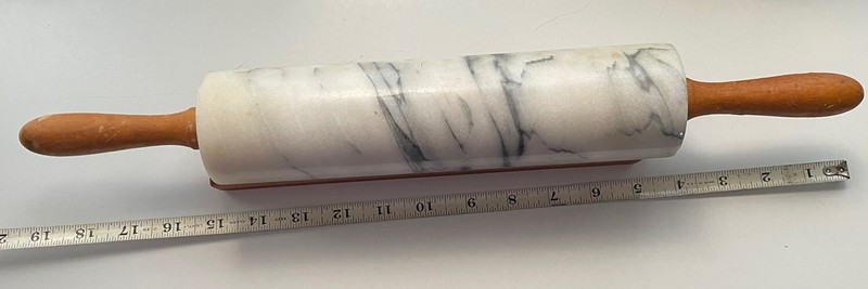 Granite Marble Stone Rolling Pin Easy Grip Wood Handles - Great Condition ! gallery