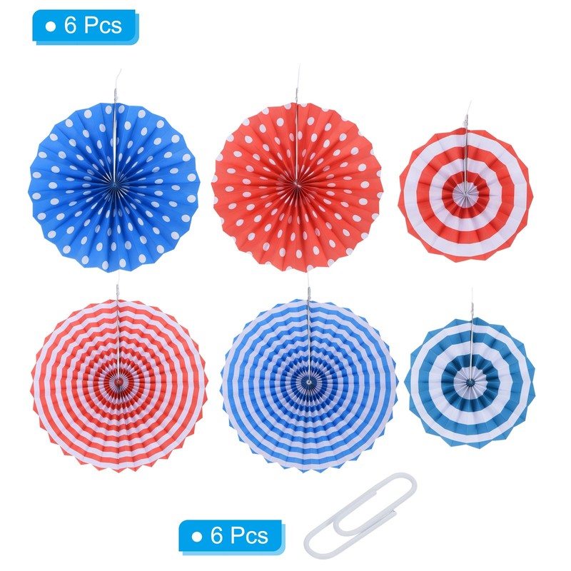 8"/12"/16" Hanging Fan Paper, 6 in 1 Set, Red Blue gallery