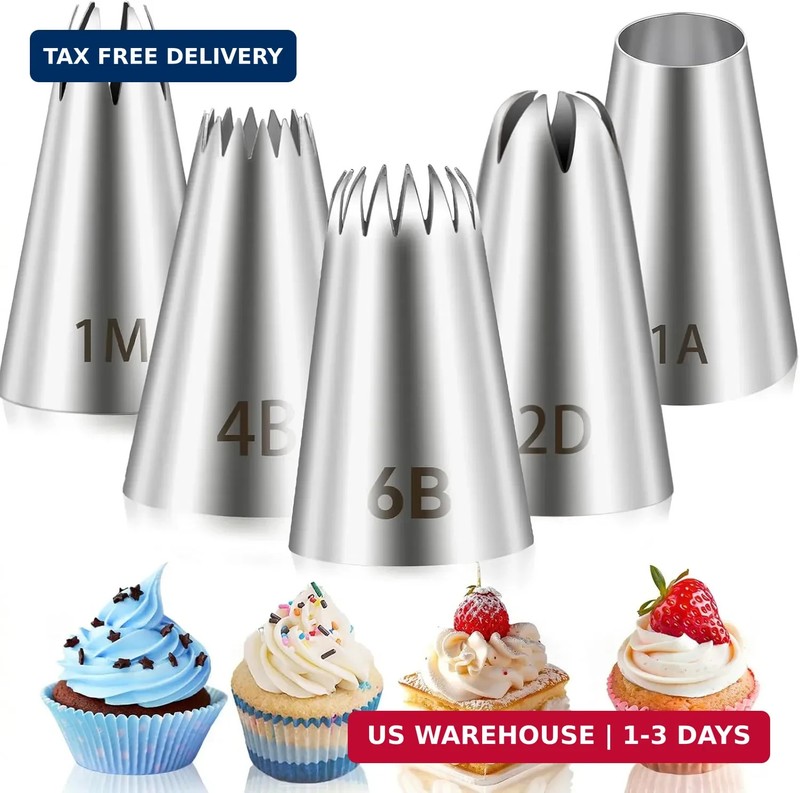 4 Pcs 1M 2D 6B 4BCake Piping Tips, Cake Decorating Supplies Piping Tips, Pipings