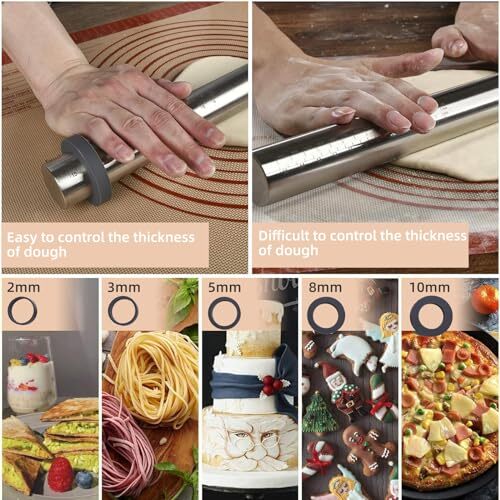 Adjustable Rolling Pin with Thickness Rings for Baking -Non Stick Stainless S... gallery